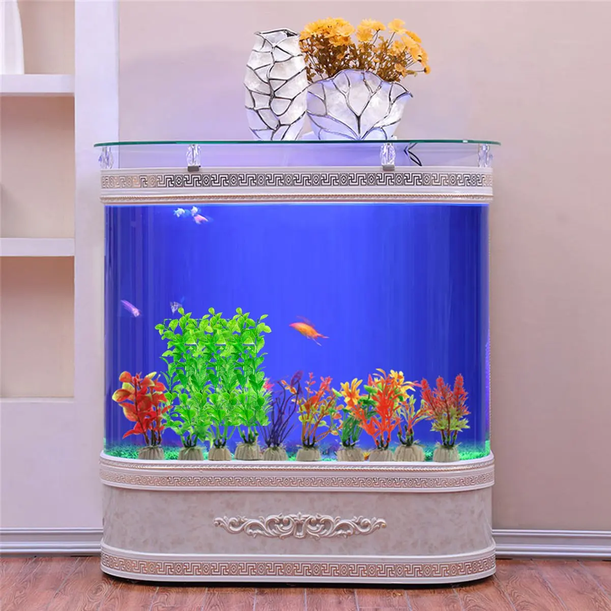 Fish Tank Decorations Home Décor Plastic Comsun 4 Pack Artificial Aquarium Plants Large Size 10.6 inch Approximate Height