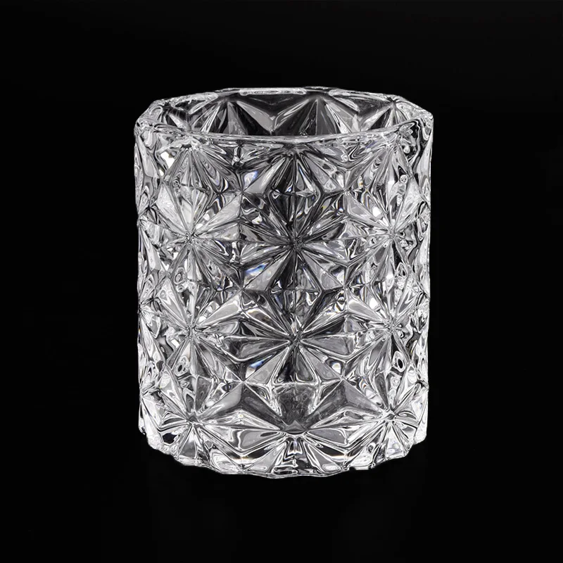 Wholesale cylinder glass snowfake embossed candle holders home decoration