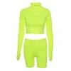 Fluorescent Sexy 2 Piece Set Women Tracksuit Long Sleeve Crop Top and Biker Shorts Matching Sets Neon Sweatsuit