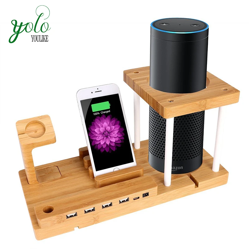 Bamboo Wooden Charging Station With 4-port Usb Charger ...