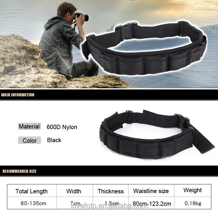 Multifunction Adjustable Camera Waist Padded Belt Lens Case Pouch Bag