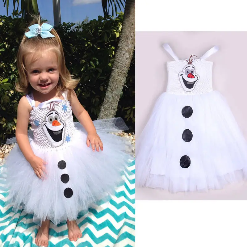 2015 Cartoon Snowman Olaf Costume Girls Baby Tulle font b Fancy b font Gown Tutu font