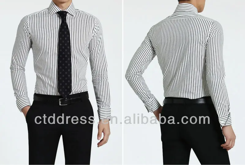 Classic Black And White Vertical Stripe Dress Shirts For Men - Buy