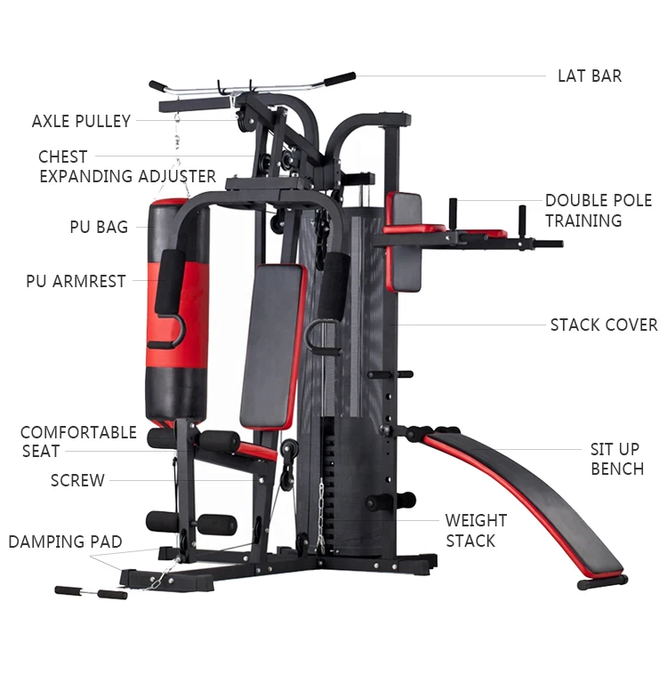 3 Station Multifunction Fitness Weight Strength Equipment Home Gym ...