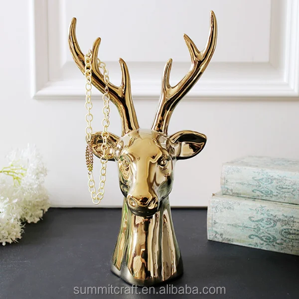 时尚装饰陶瓷金鹿头 - buy deer head decor,gold deer head,ceramic