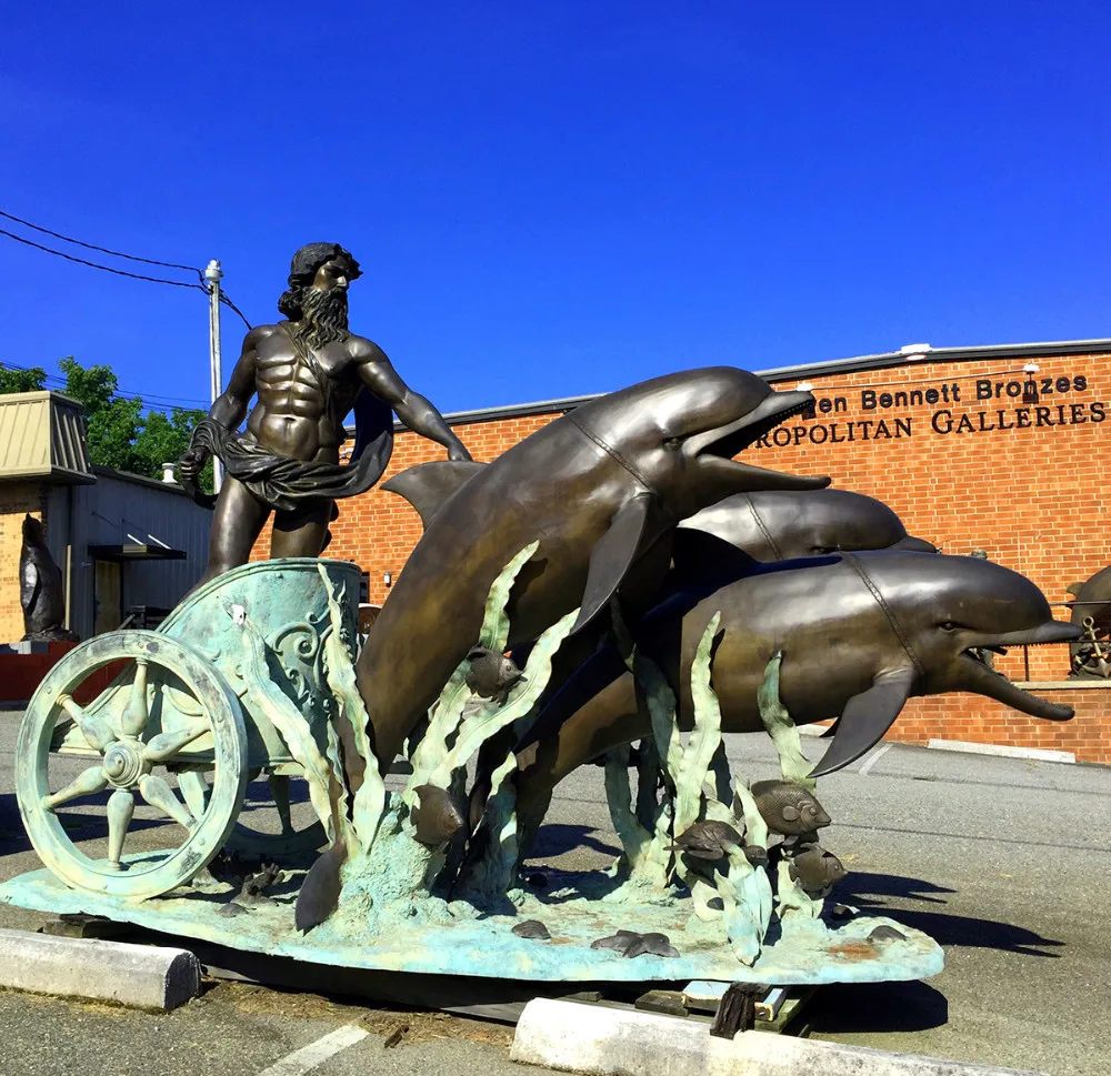 Outdoor Life Size Bronze Poseidon And Dolphins Statue ...