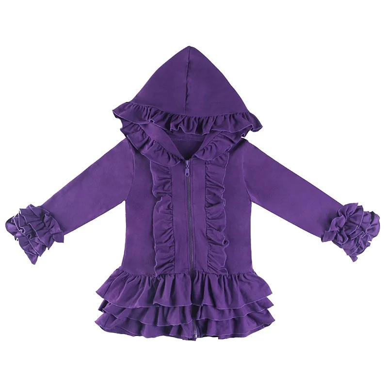 Solid Purple Cotton Kids Warm Ruffle Top Coats Boutique Baby Girl Coat