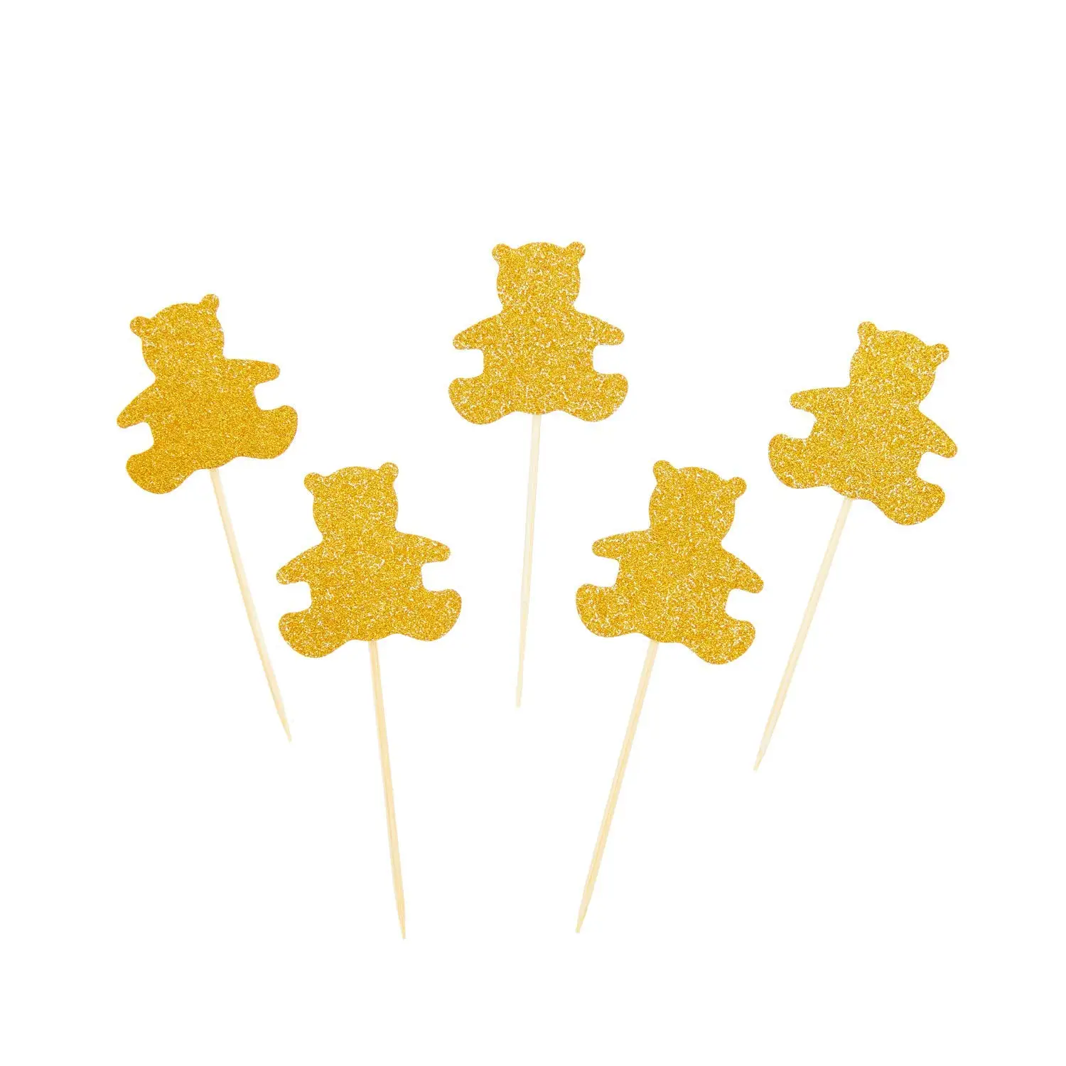 24 Pcs of Glitter Gold Bear Cupcake Toppers for Kids Babies Birthday Party Baby Shower Party Brial Shower Wedding Cake Decorations