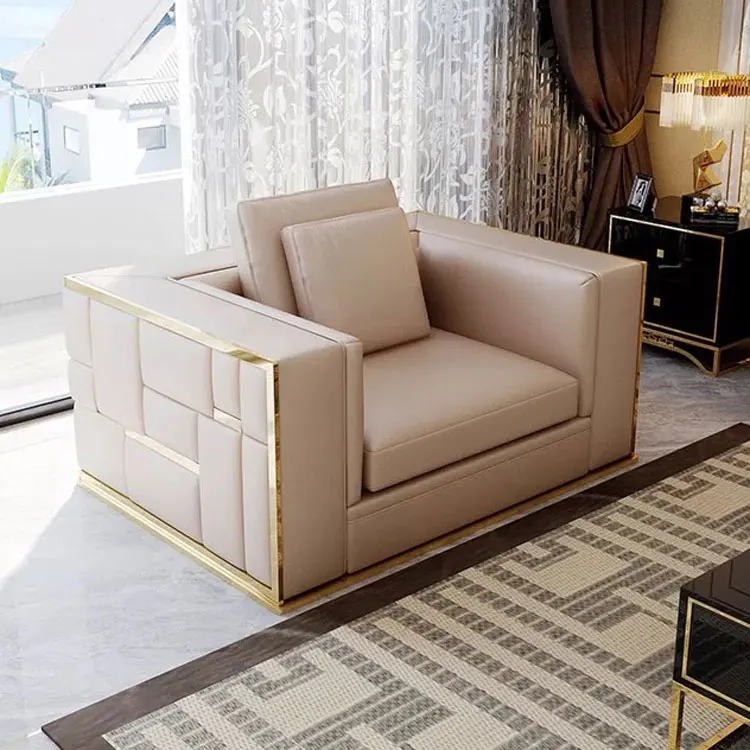 Juego De Sofás Modernos De Cuero Para Sala De Estar,Set De 1 Asiento,2