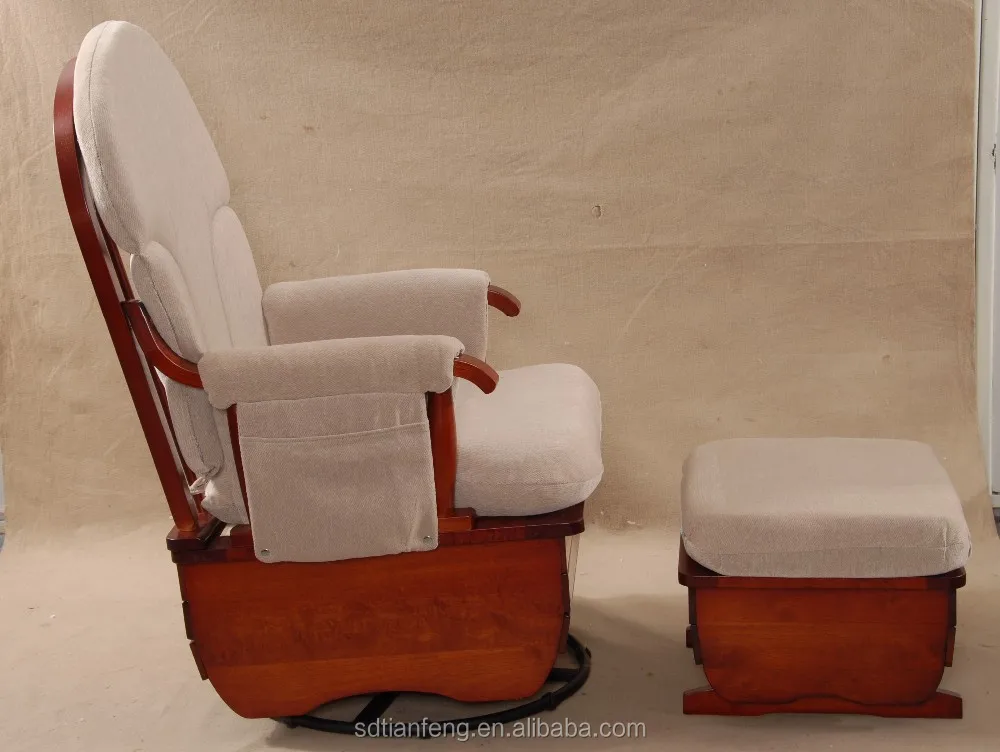 Gran Asiento Pu Cojín Natural Mecedora De Madera Silla Con Otomana