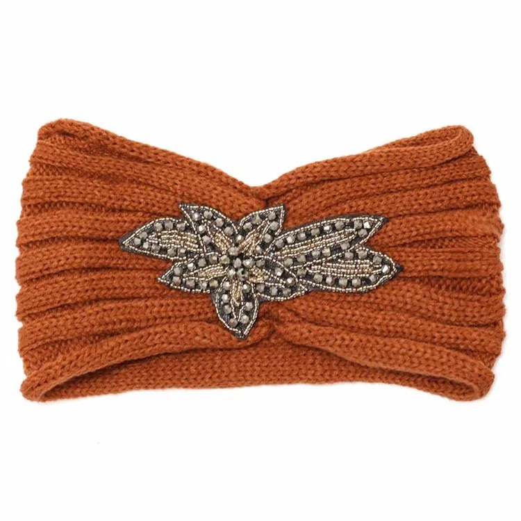 亮片珠珠花手工钩针编织发带