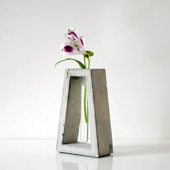 Concrete Vase Minimalistic Test Tubes Modern Trapeze Form Grey