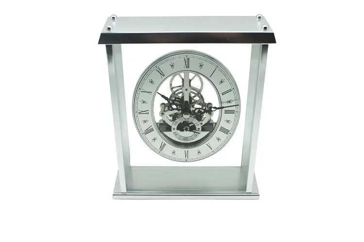 Aluminium Alloy Metal Skeleton Desktop Clock with Skeleton Clock Movement