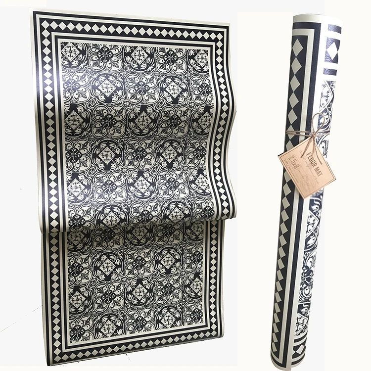 Black And White Diamond Print Vinyl Area Rugs With Nonskid Backing