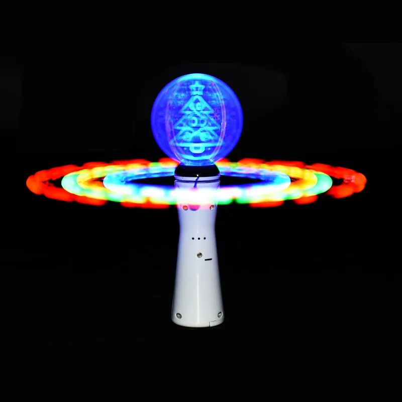 Christmas Led Light Up Hand Shaking Spinner Wand Rattle Drum Xmas Kids
