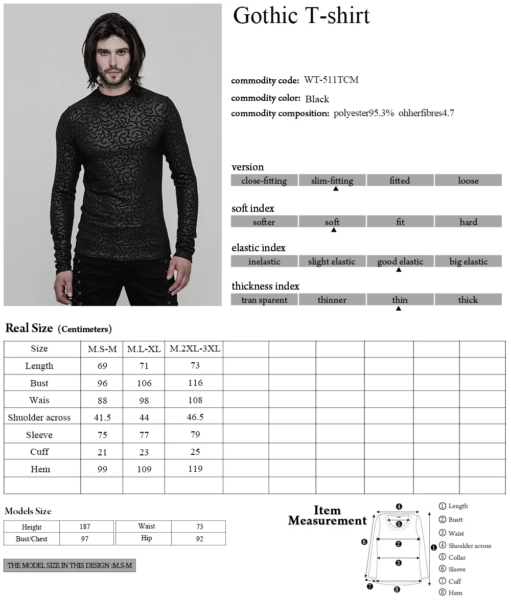 WT511 Gothic Winter Catwalk In-Stock Comfortable Printing Small Round Collar Men's T-shirt