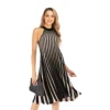 Women Casual Striped Dress Halter Neck Sleeveless Patchwork Crochet Party Swing Midi Dress