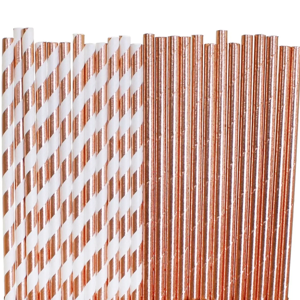 Party Wedding Birthday ~ UK Metallic Rose Gold Stripy Paper Drinking Straws