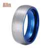 Blank brushed outside inlay blue plating tungsten ring for men