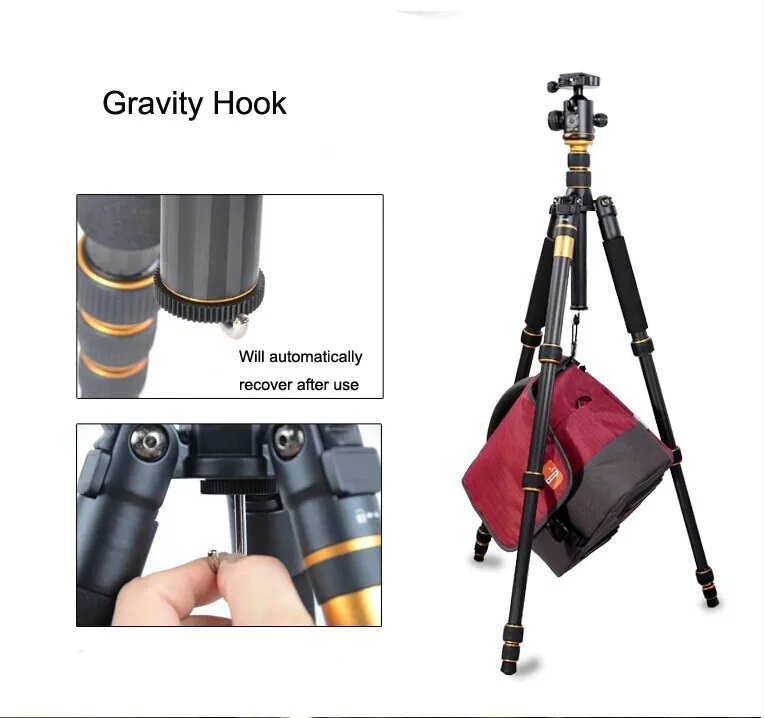 Q666c Professional Carbon Fiber Tripod Monopod Kit For Dslr Camera / Portable Traveling Tripod