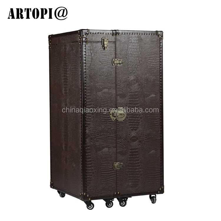 Vintage Luxury Decorative PU Furniture Bar Whisky Wine Drinks Shelf Display Cabinets With Casters