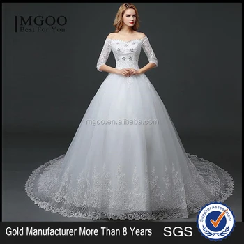 Mgoo Lace Trim Hem Beaded Empire Vintage Floor Length Off Shoulder Mgoo Lace Trim Hem Beaded Empire Vintage Floor Length Off Shoulder Wedding Dress Bride Grown Long