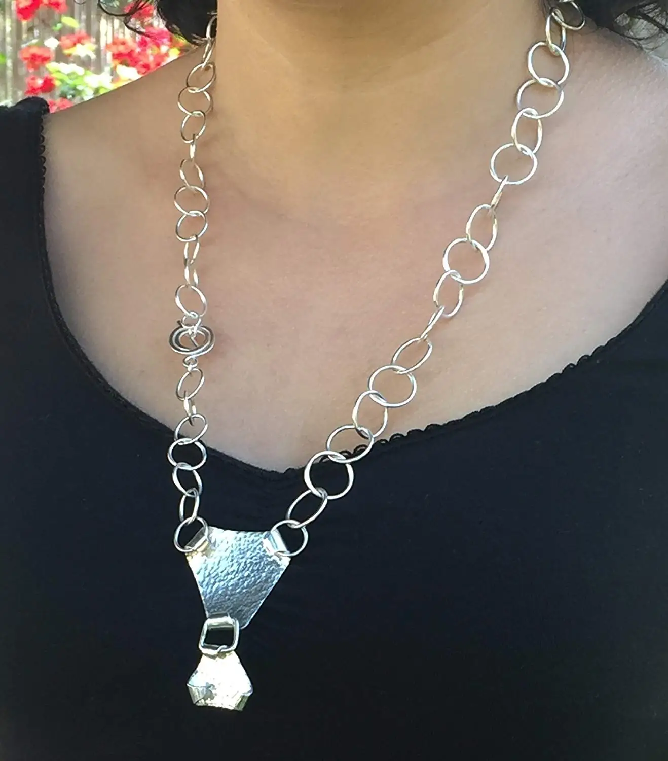Bridal Necklace Sterling Silver Statement Rays Necklace,SilverShapes Handmade impressive Silver Beads Necklace with Spikes Rivet Pendant Beautiful Gift for Her