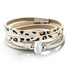 Leopard pattern Leather Bangles Big Cross Beads Metal Beads with Rhinestone Leather Rope Bracelets Women multi-layer Bracelets