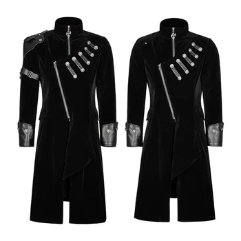 Y 811 Punk Rave Gothic Black Men Knee Length Winter Long Coat Y 811 Punk Rave Gothic Black Men Knee Length Winter Long Coat