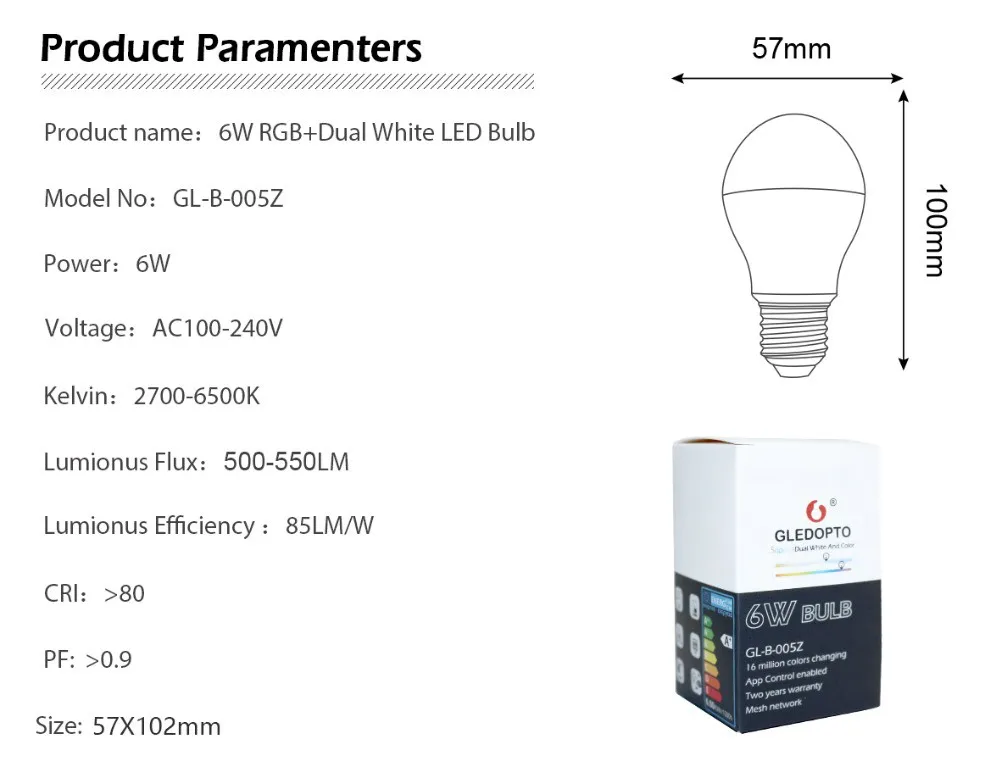 Gledopto RGB+CCT WiFi Smart lighting Bulb 6w 12w led bulb Controlled by zigbee light link - ANKUX.COM