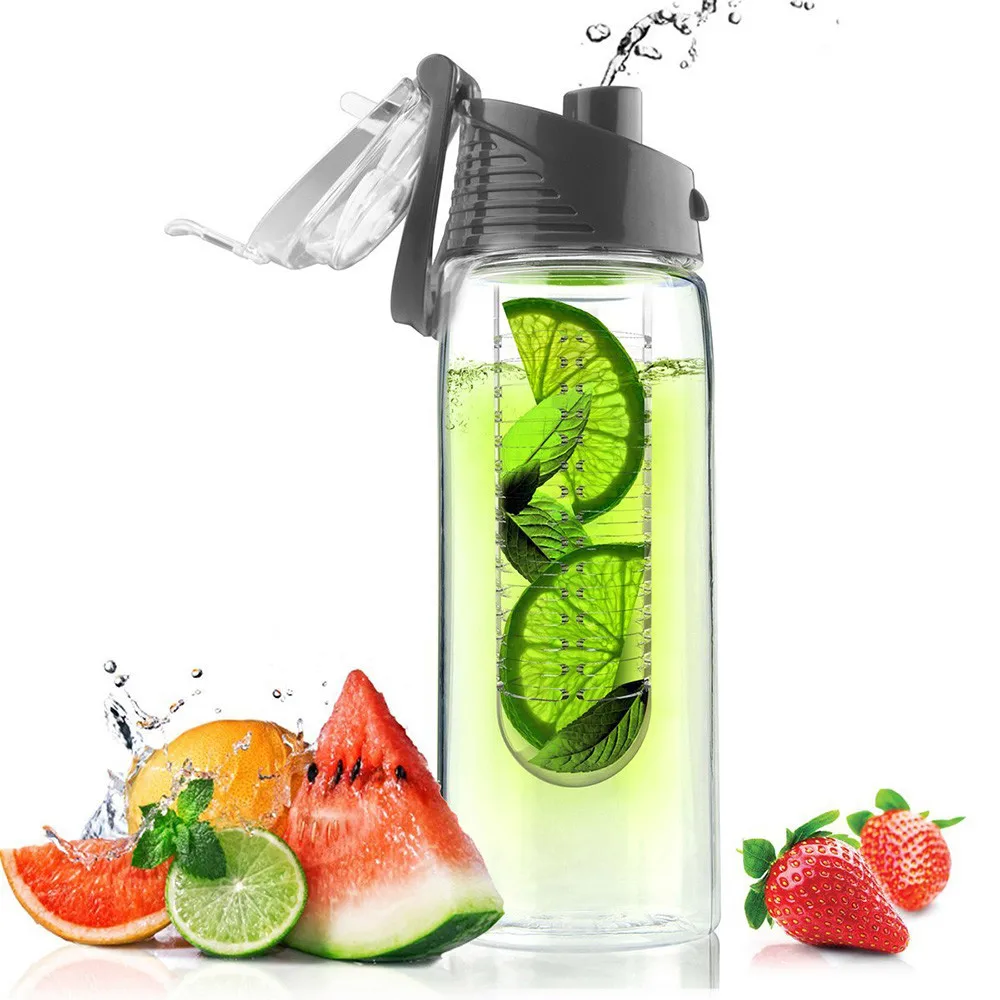 Infusión De Frutas Infusor Infundiendo Botella de agua tapa abatible de jugo de Hidratación Deporte Gimnasio