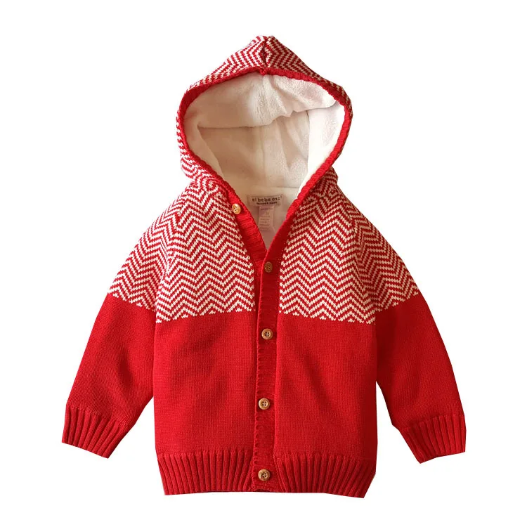 Fashion Design Kids Khaki Knitted Fleece Jacket Boys Hoodies Winter