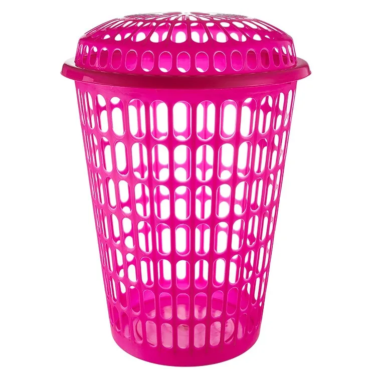 Pp Oem Pink Basket With Lid,Plastic Washing Storage Basket Of Dirty