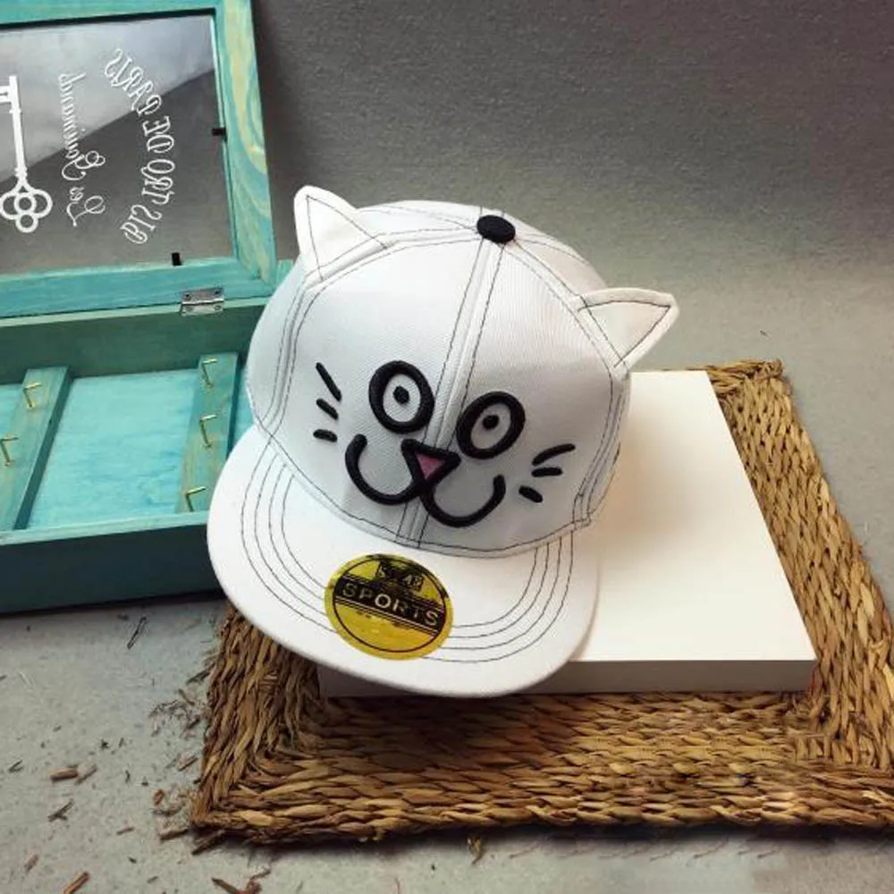 Attractive 2016 New Design New Kids Baby Children Cat Ears Cartoon Pattern Hip Hop Baseball Cap