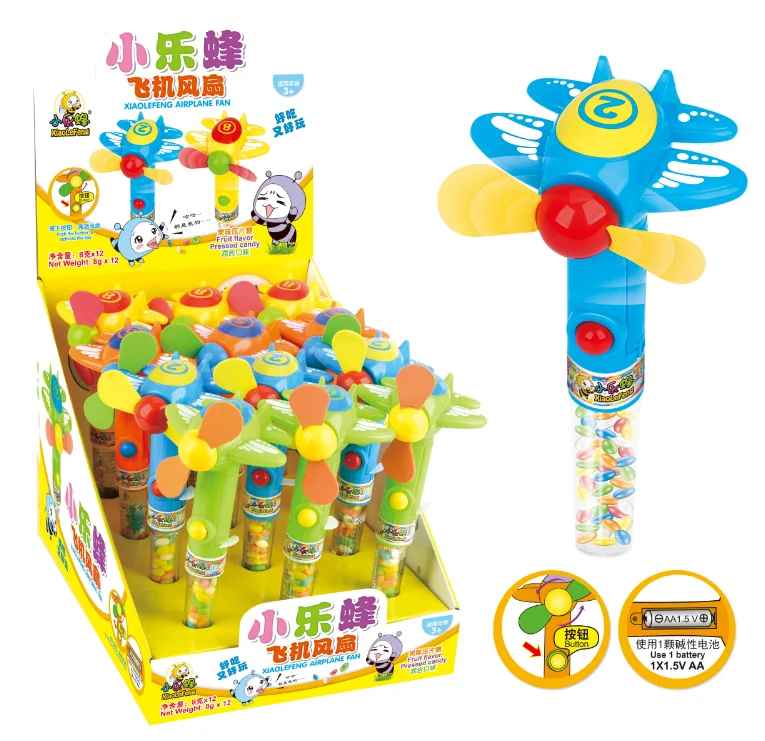 Box Packaging Light Up Airplane Plane Candy Spinning Fan With Sweet