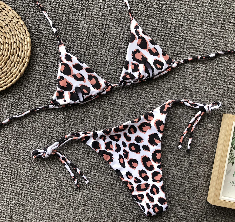 Amazon Summer Latest Trendy Sexy Women Micro Swimsuit Leopard Print Swimwear Two Piece Brazilian 
