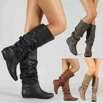 ladies black leather knee boots