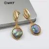 WT-E508 Real Freshwater Pearl Jewely Dyed Pearl Pendant With Brass Wire Wrapped Cowrie Metal Post Stud Pearl Earring