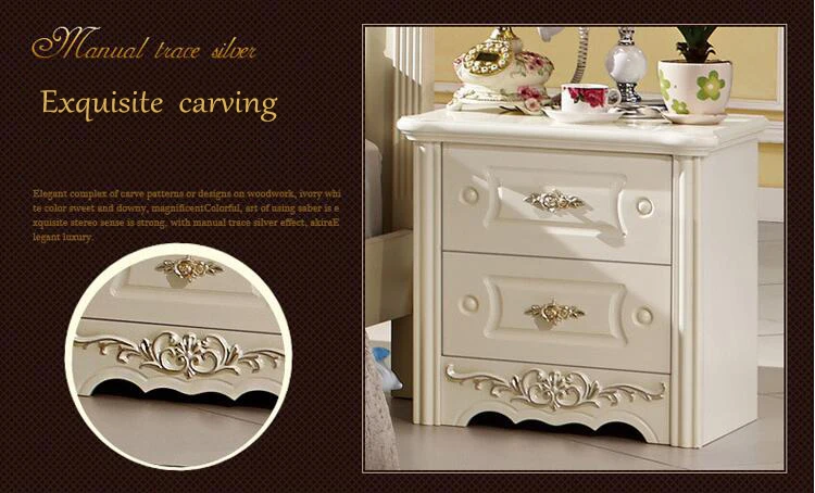high quality bed Fashion European French Carved bed nightstands pfy10038