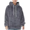 Man Fleece Solid Color Big Pocket Pullover Hoodies Oversized Thick Sweatshirt Winter Wear