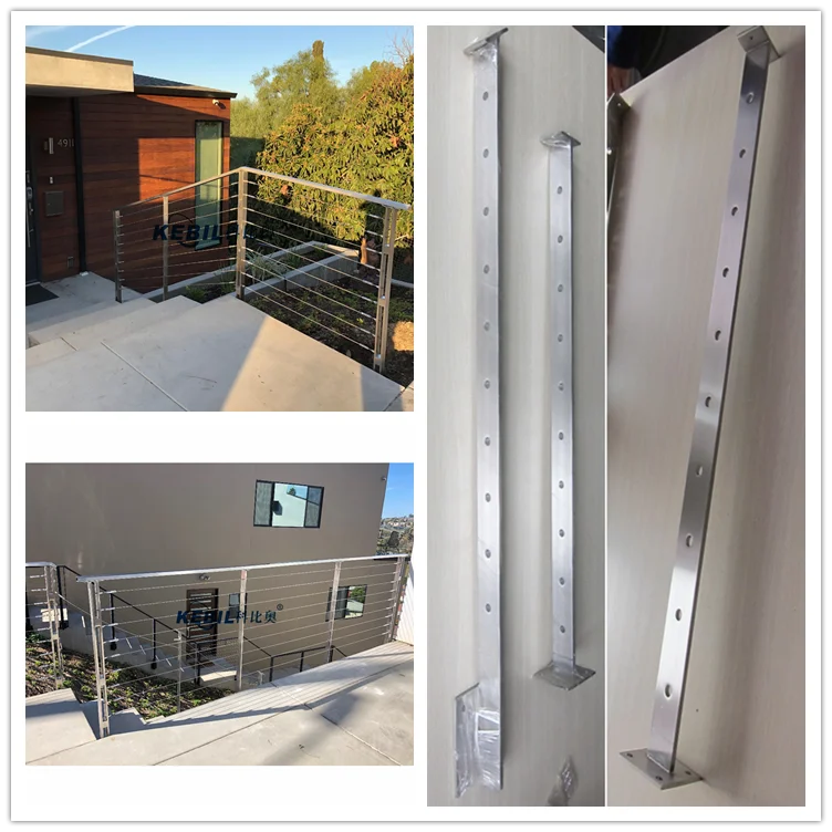 Kebil Stainless Steel Cable Railing Post Black Wire Raling Side Mount Surface Mount Posts Deck