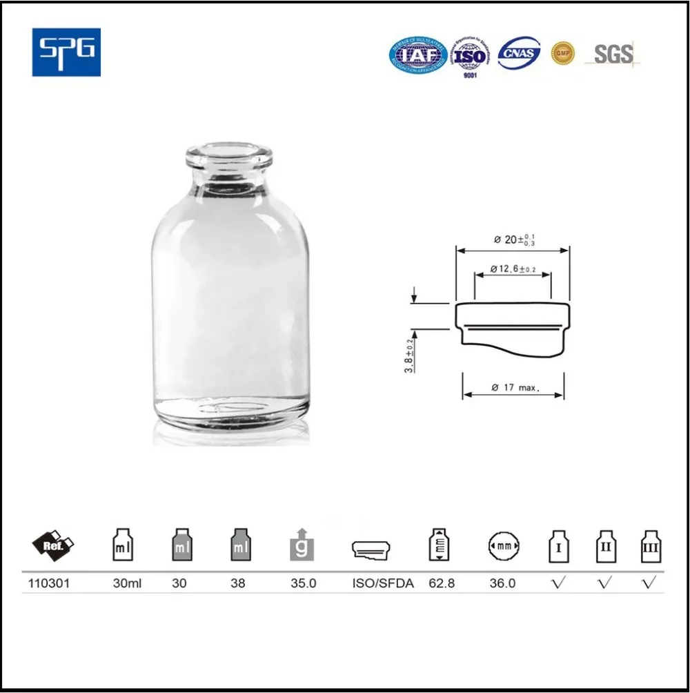Clear Moulded Injection Vials For Antibiotics Ring Finish Iso/ Cfda
