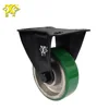 125mm 5 inch Electrophoresis Green PU Cast Iron Fixed Rigid Double Bearing Caster Roller Wheels