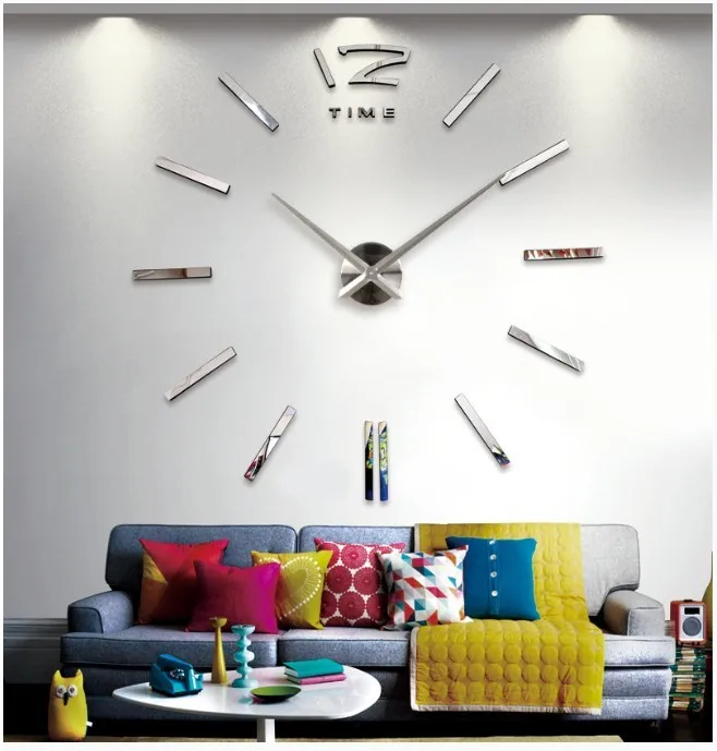 Modern Large Wall Clock 3d Mirror Surface Sticker Home Office Decor Diy