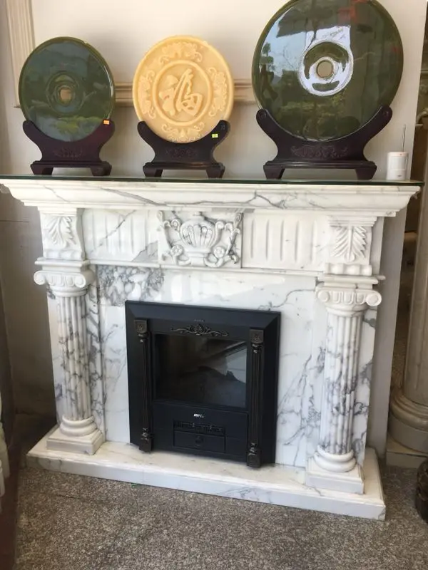 White Marble Fireplace Surround Idea Marble Tile Fireplace