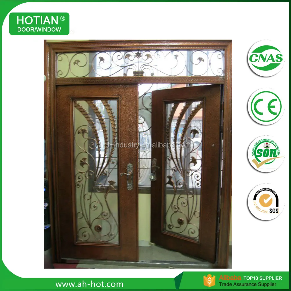 Imitate Copper Double Steel Entry Door With Transom Sidelight Front Main Door For Villa Buy Double Steel Entry Door With Transom Front Main