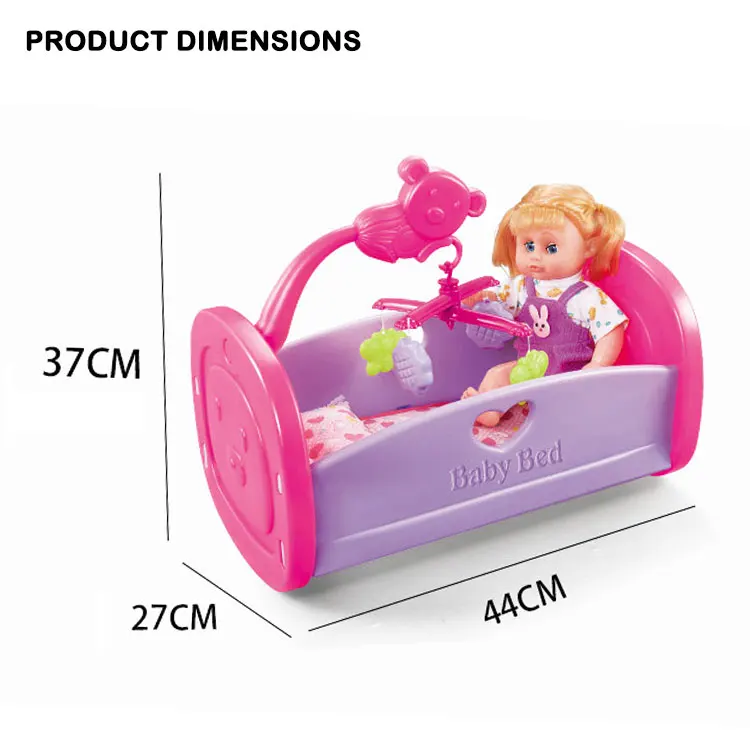 JK TOYS Preschool Kid Baby Bed Toys Set Baby Cradle With Musical Doll