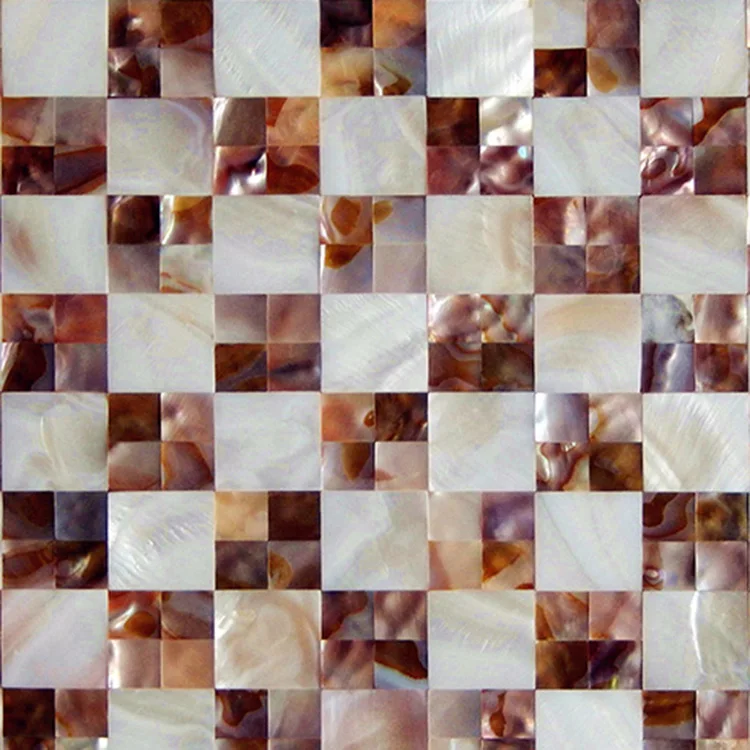 Fashionable Light /Dark Brown Square Mosaic Mother Of Pearl Tiles