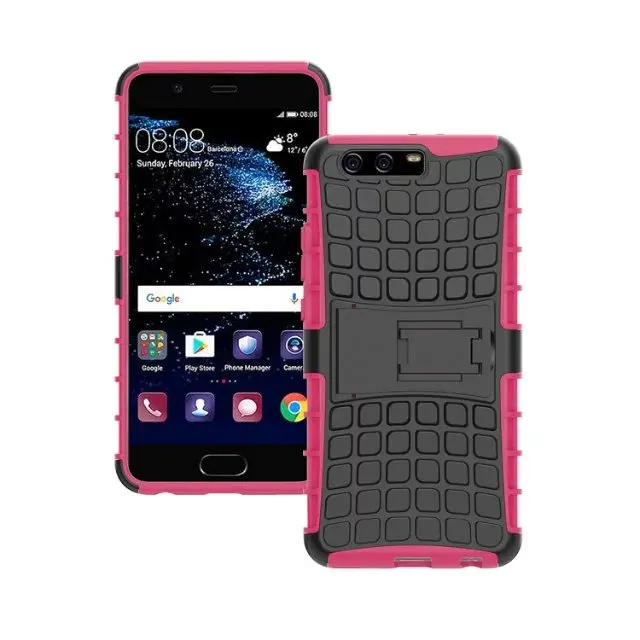 shockproof TPU+PC 2in1 tire pattern bracket cover phone case For Huawei P10 Plus