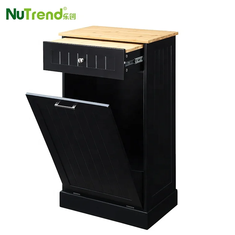 Microwave Kitchen Cart With Hideaway Trash Bin Holder Black Trash With Cutting Board